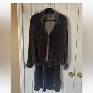 2Pc Eileen Fisher Crushed Velvet Jacket & Pant Set Size Large